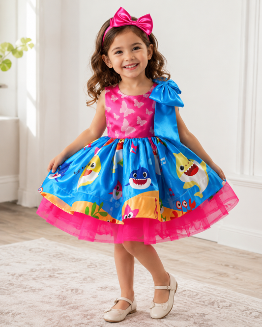 Baby Shark girls birthday party dress front design detail