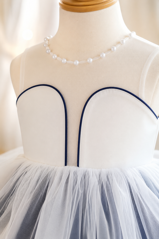 Midnight Pearl girls navy occasion dress bodice detail