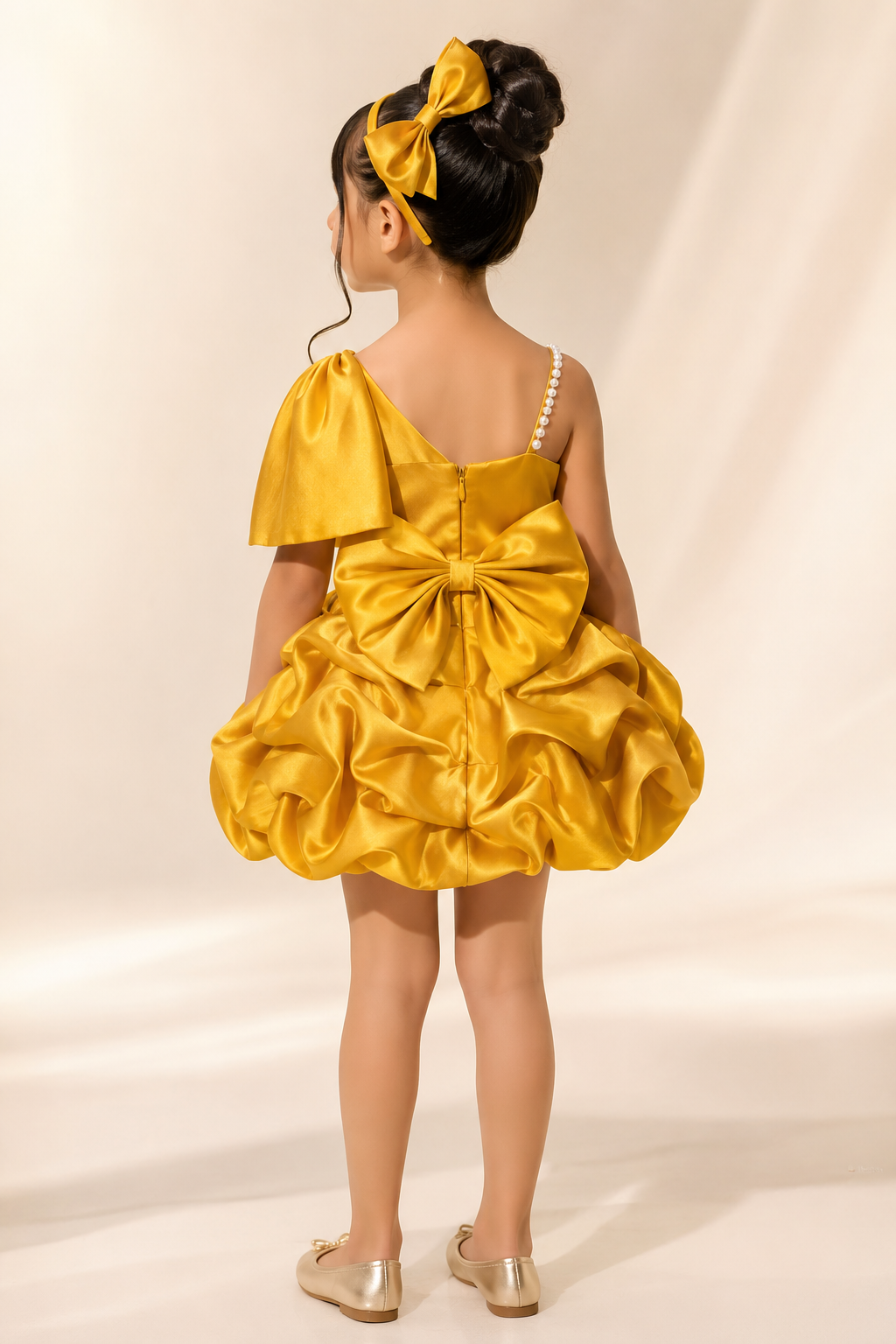 Golden Petal girls occasion dress fabric and finishing detail