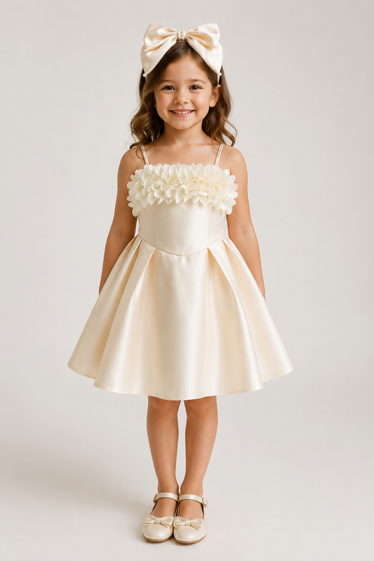 Velvet Rose girls satin party dress rosette detail