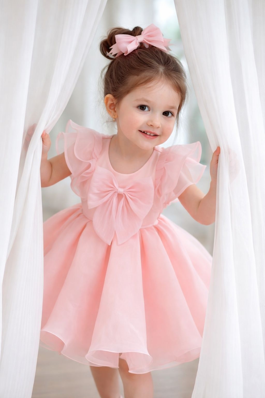 Pink Angel blush pink girls dress fabric and finishing detail