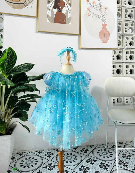 Elsa Princess Short Dress with Overlay