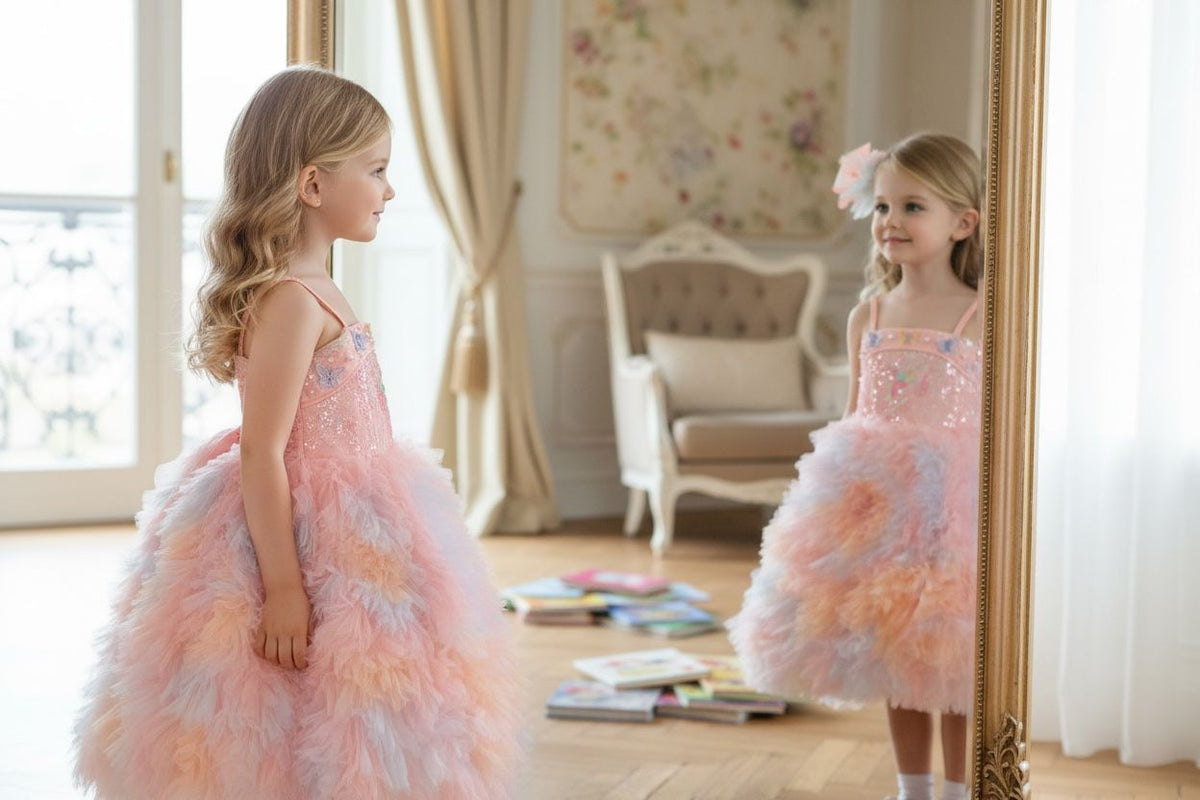 Blush Butterfly Dream pastel girls party dress design detail