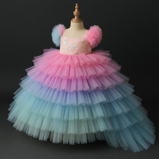 Cotton Candy pink girls birthday dress tulle and bodice detail