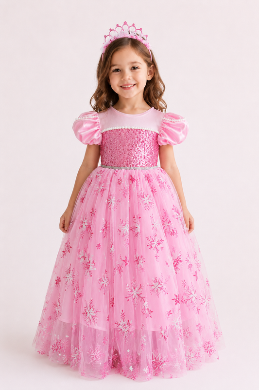 Elsa Princess Long girls gown sparkling overlay detail