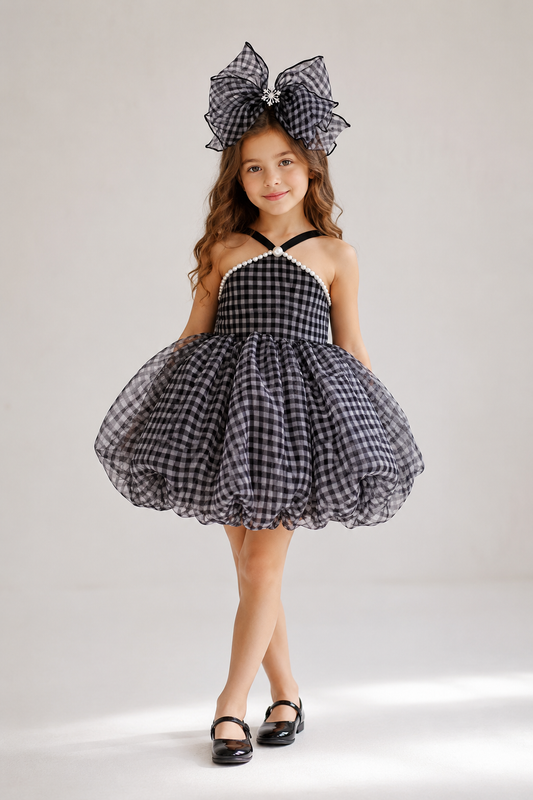 Midnight Check Bloom Dress