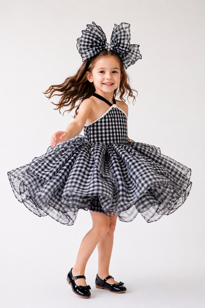 Midnight Check Bloom Dress