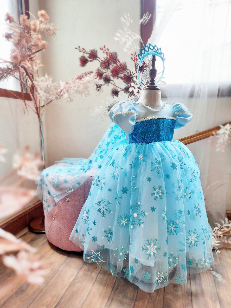 Elsa Princess Short  Dress with Overlay