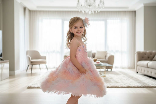 Blush Butterfly Dream pastel pink butterfly party dress for girls full view