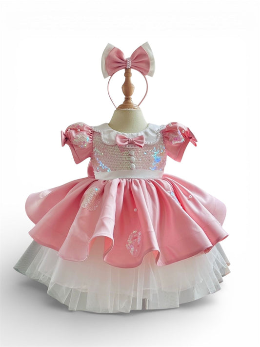 Candy Pink sparkling birthday party dress for girls full view