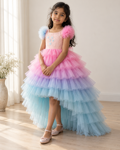 Cotton Candy pink tulle party dress for girls on child model