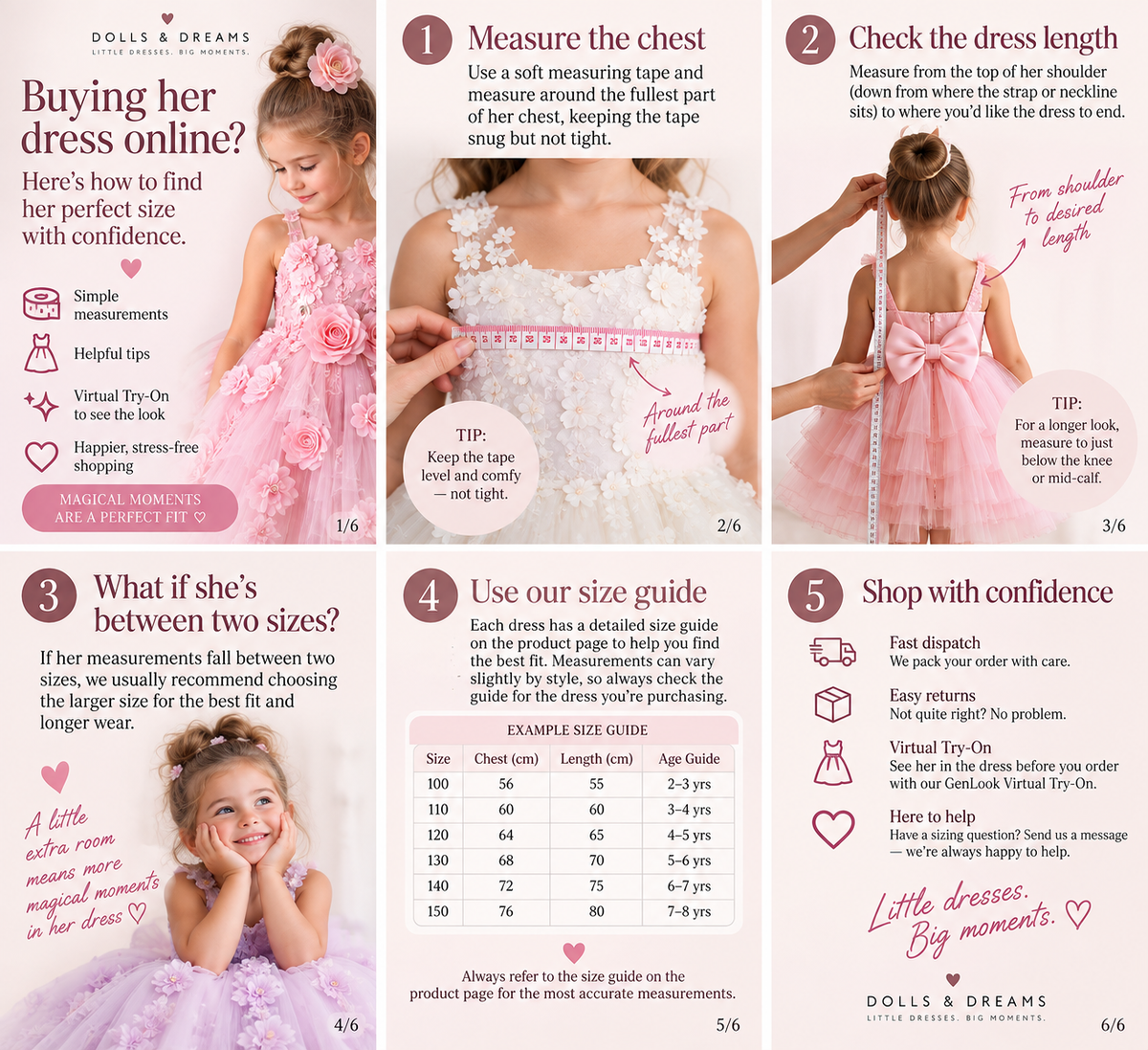 Dolls & Dreams guide to measuring a child for the right dress size with GenLook Virtual Try-On