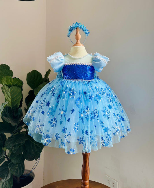 Elsa Princess Short blue dress sparkling overlay detail