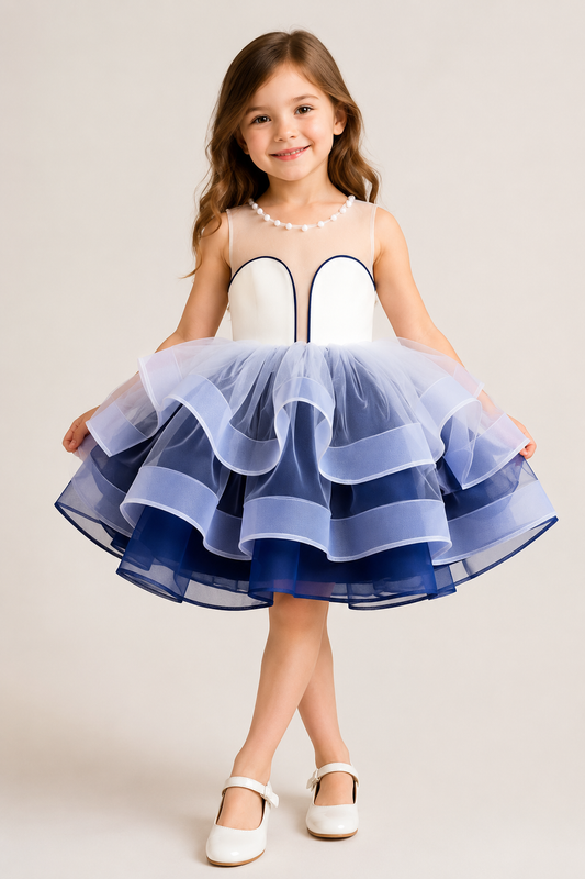 Midnight Pearl navy and white formal dress for girls full view