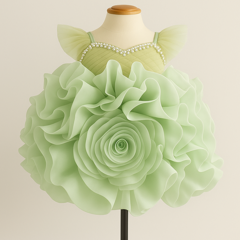 Mint Rose Bloom mint green floral occasion dress for girls full view