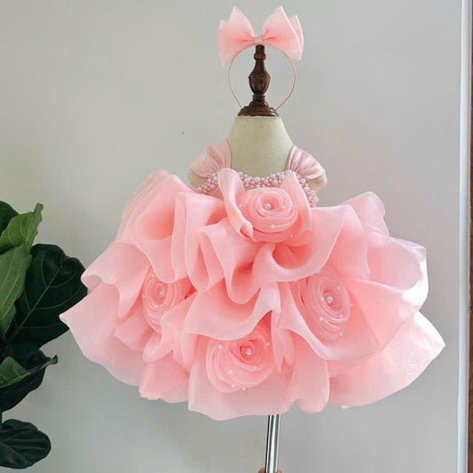 Petal Pearl pink girls occasion dress pearl and organza detail