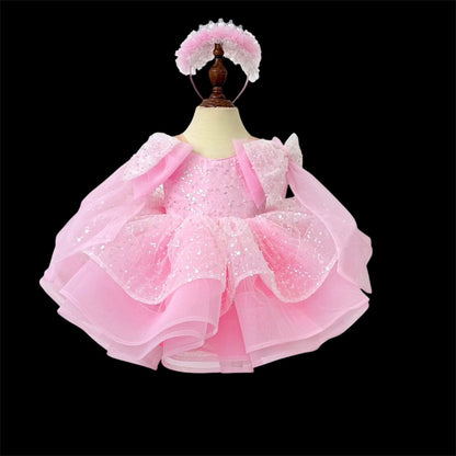 Pink Stardust Princess sparkling sequin party dress for girls full view