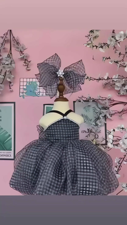 Midnight Check Bloom Dress