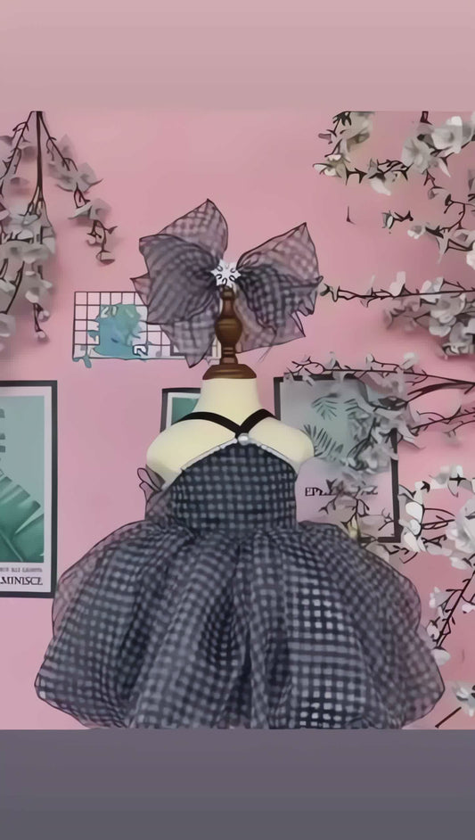 Midnight Check Bloom Dress