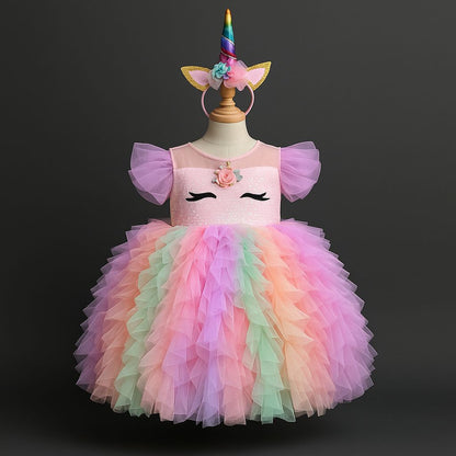 The Unicorn Bloom colourful fantasy party dress for girls full view