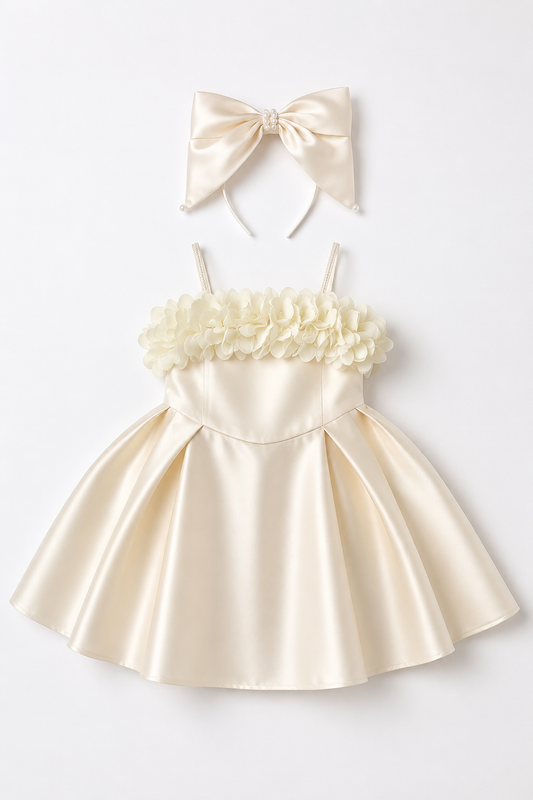 Velvet Rose satin rosette party dress for girls full view